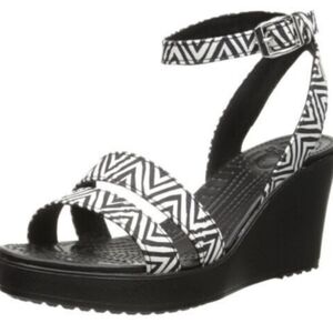 CROCS Black and White Wedge Sandals